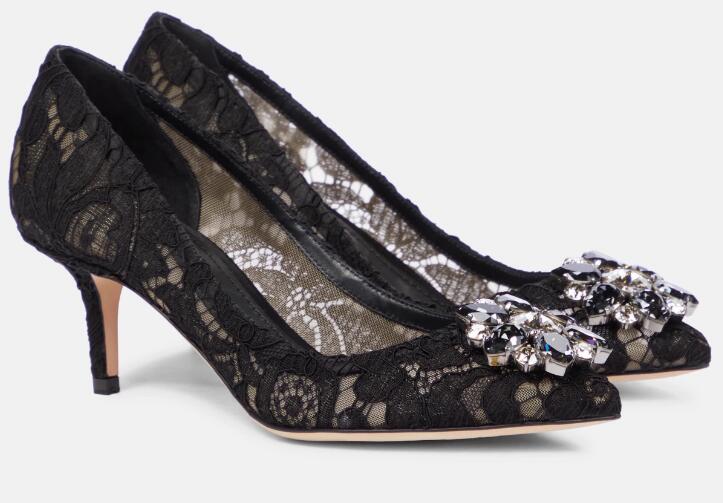 Women'S Formal Wear To A Wedding - Glitter Flower Crystal Lace Pointed Toe