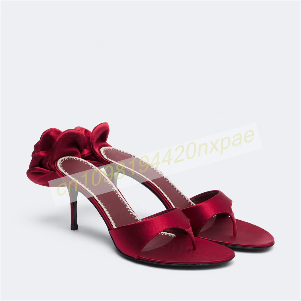 Women'S Formal Wear To A Wedding - Women Red Satin Thong Mule Sandals
