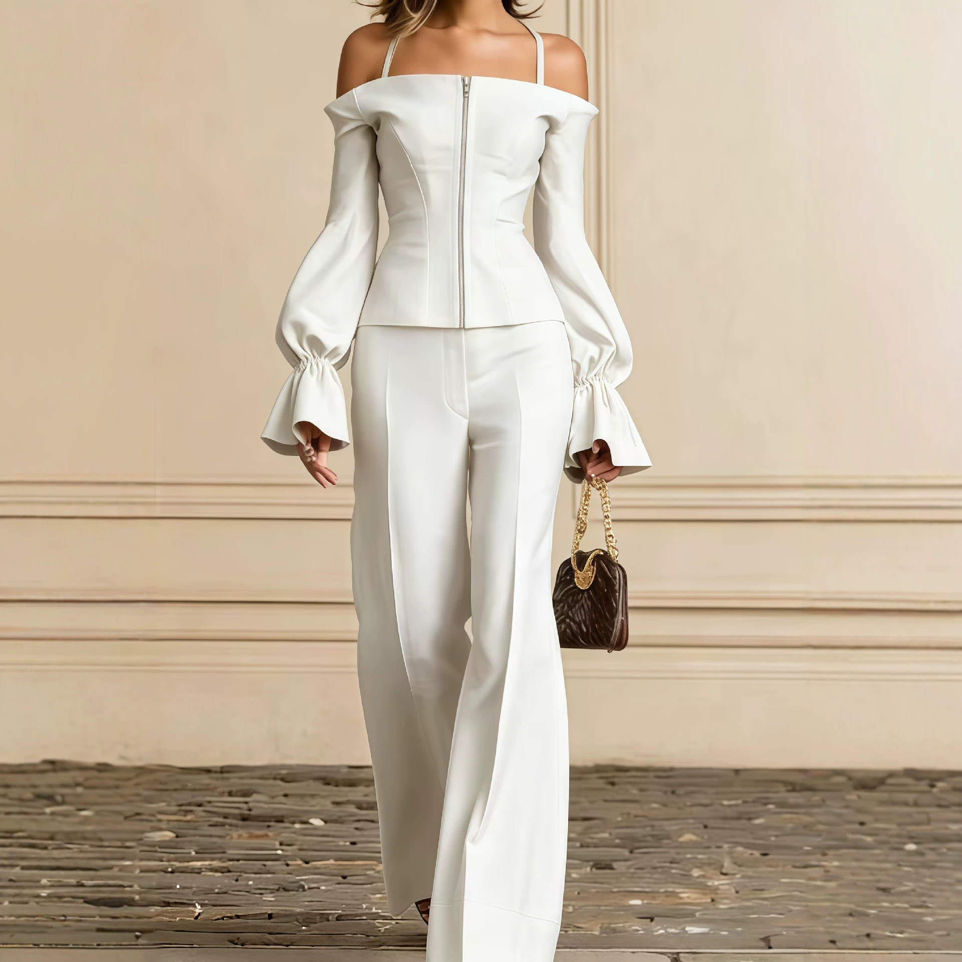 Women'S Formal Wear Pants - 2 Piece Pants Set Women Solid