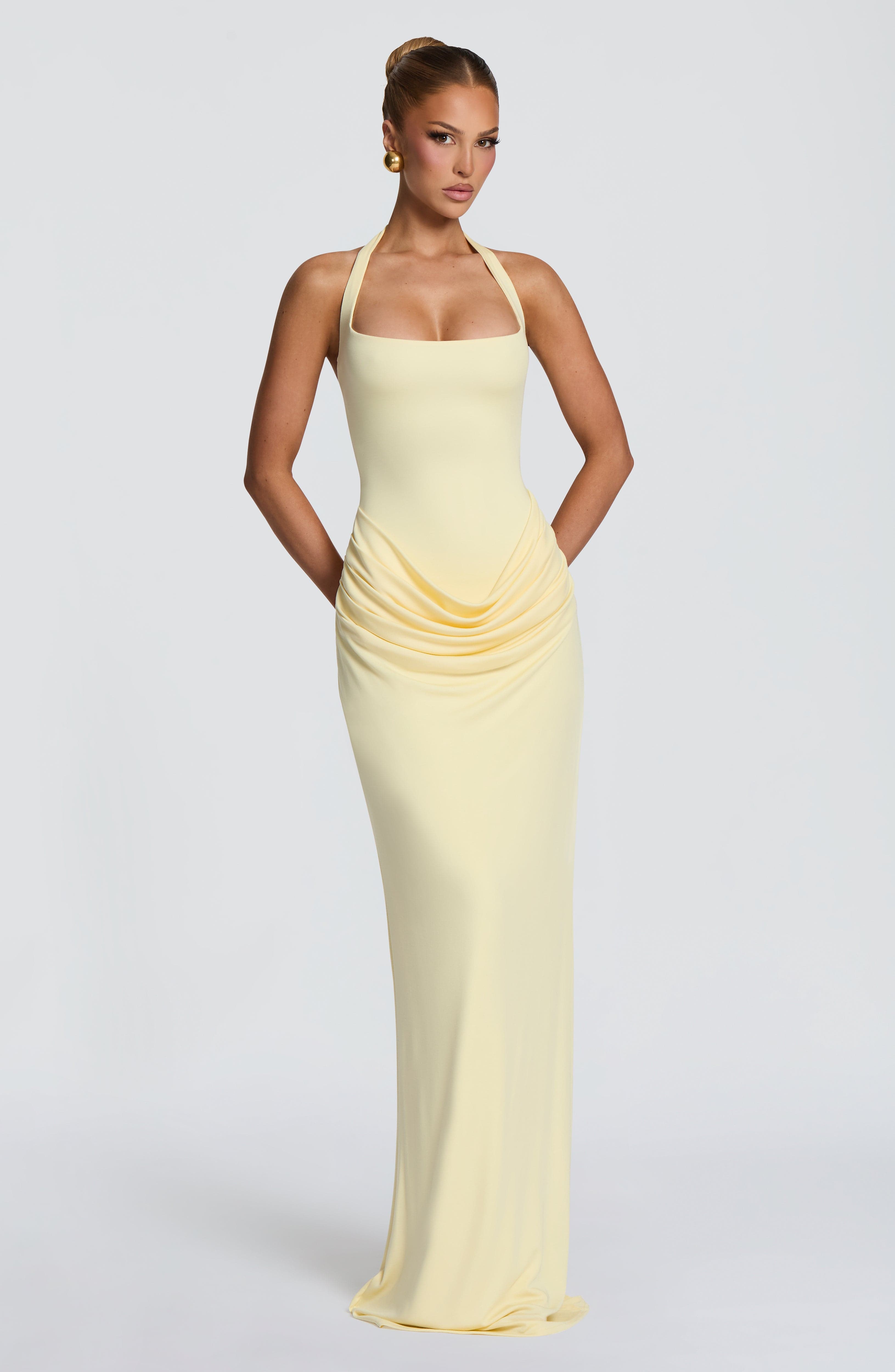 Women'S Formal Wear To A Wedding - Halter Square Neck Maxi Dress Waist