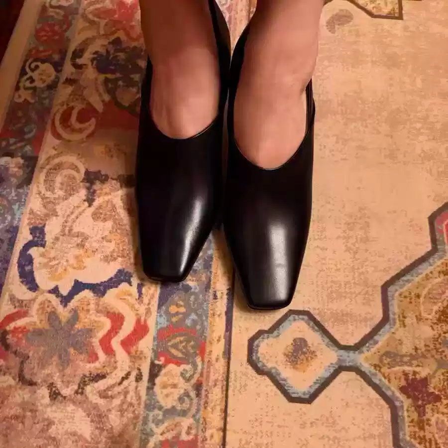 Women's Black Leather Square T - Women Formal Office Wear Shoes review and price