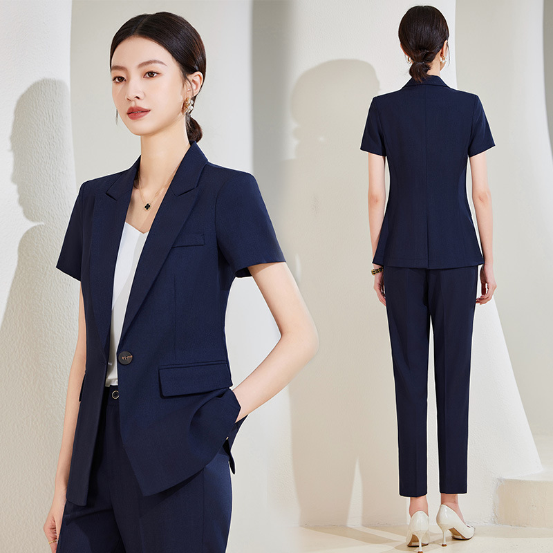 Navy Blue Short Sleeve Suit Se - Women Formal Wear Store review and price