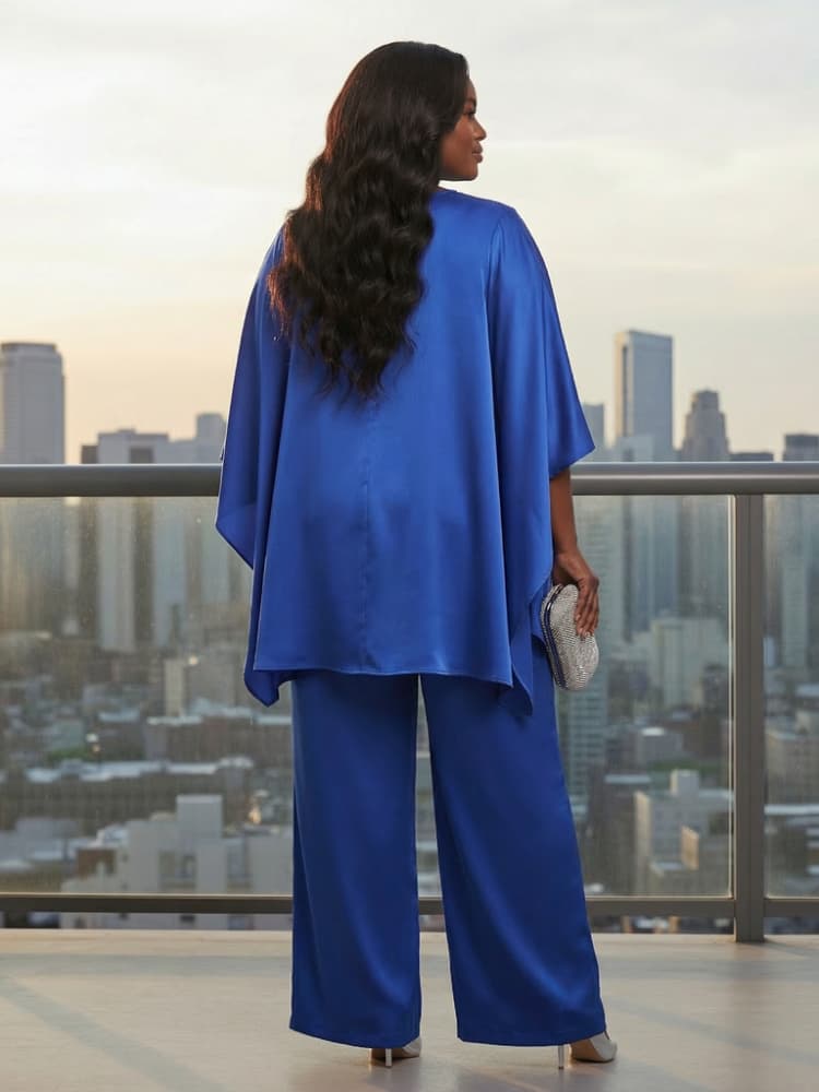 Plus Size Round Neck Cape Slee - Women'S Formal Wear With Pants review and price